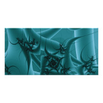 Turquoise Blue and Teal Fractal Art Design. Photo Card Template