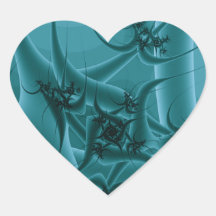 Turquoise Blue and Teal Fractal Art Design. Heart Stickers