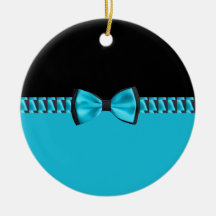 Turquoise Blue & Black Classy Bow Tie & Ribbon Ornament
