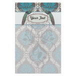 turquoise blue cream and brown peacock damask custom stationery