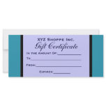 Turquoise Blue Gift Certificate Custom Rack Card