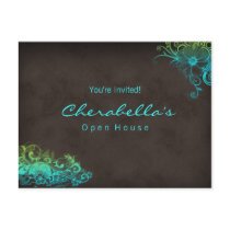 Turquoise Blue Green Floral Postcard Invitation