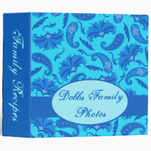 Turquoise & Blue Paisley Recipe Photo Memory Album Vinyl Binder