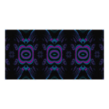 Turquoise Blue, Pink, and Black Floral Pattern. Personalized Photo Card