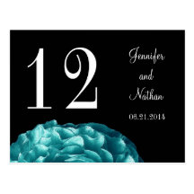 Turquoise Blue Rose  Wedding Table Number Card Post Card