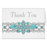 Turquoise Blue Silver Thank You Cards
