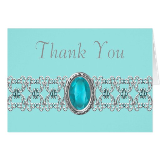 Turquoise Blue Silver Thank You Cards