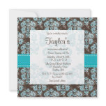 Turquoise Brown Damask Sweet Sixteen Invitations