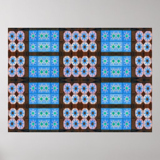 Turquoise Brown Tile Pattern Poster