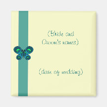 Turquoise Butterfly Ribbon Wedding Refrigerator Magnet