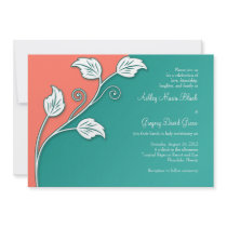 Turquoise, Coral, & White Wedding Invitation