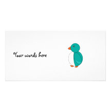 Turquoise cute penguin photo card template