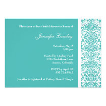 Turquoise Damask Bridal Shower Invitation invitations