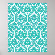 Turquoise Damask Pattern Poster