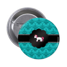 Turquoise damask unicorn button