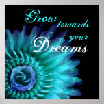 TURQUOISE DREAMS Sunburst Feathered Rose Print