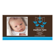 Turquoise Elephants Baby Girl Birth Annoucement Personalized Photo Card
