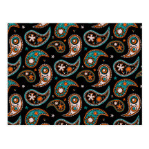 Turquoise et orange originales de Paisley Carte Postale