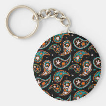 Turquoise et orange originales de Paisley Porte-clé