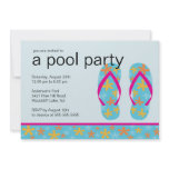 Turquoise Floral Flip Flops Pool Party Invitation