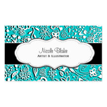 Turquoise Floral pattern Doodle business cards