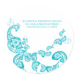 Turquoise Floral Peacock Address Label Sticker