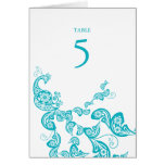 Turquoise Floral Peacock Custom Wedding Table Card