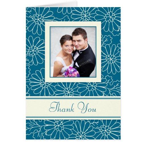 Turquoise Floral Photo Wedding Thank You Card