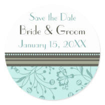 Turquoise Floral Save the Date Envelope Seals Round Sticker