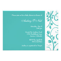 Turquoise Floral Vine Baby Shower Invitation invitations
