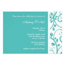 Turquoise Floral Vine Baby Shower Invitation