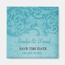 Turquoise Flourish Wedding Save the Date Magnet