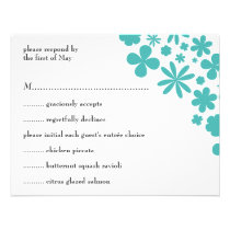 Turquoise Flower Power Response/Menu Card invitations