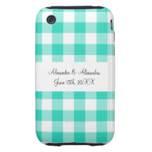Turquoise gingham pattern wedding favours iPhone 3 tough case