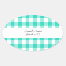 Turquoise gingham pattern wedding favours sticker