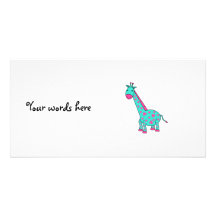 Turquoise giraffe with pink hair photo card
