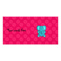 Turquoise glitter elephant pink flower photo card template