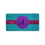 Turquoise glitter monogram address labels