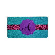 Turquoise glitter monogram address labels