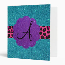 Turquoise glitter monogram binder