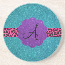 Turquoise glitter monogram coaster