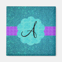 Turquoise glitter monogram fridge magnet