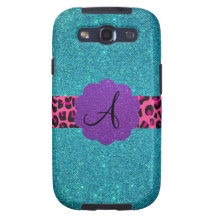 Turquoise glitter monogram galaxy s3 cases