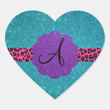 Turquoise glitter monogram heart sticker