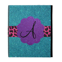Turquoise glitter monogram iPad folio cases