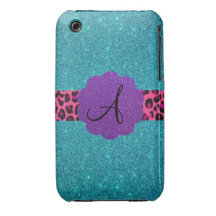 Turquoise glitter monogram iPhone 3 covers