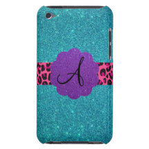 Turquoise glitter monogram iPod Case-Mate cases