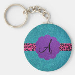 Turquoise glitter monogram keychains