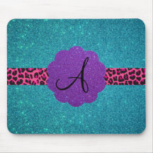 Turquoise glitter monogram mouse pad