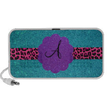 Turquoise glitter monogram mp3 speakers